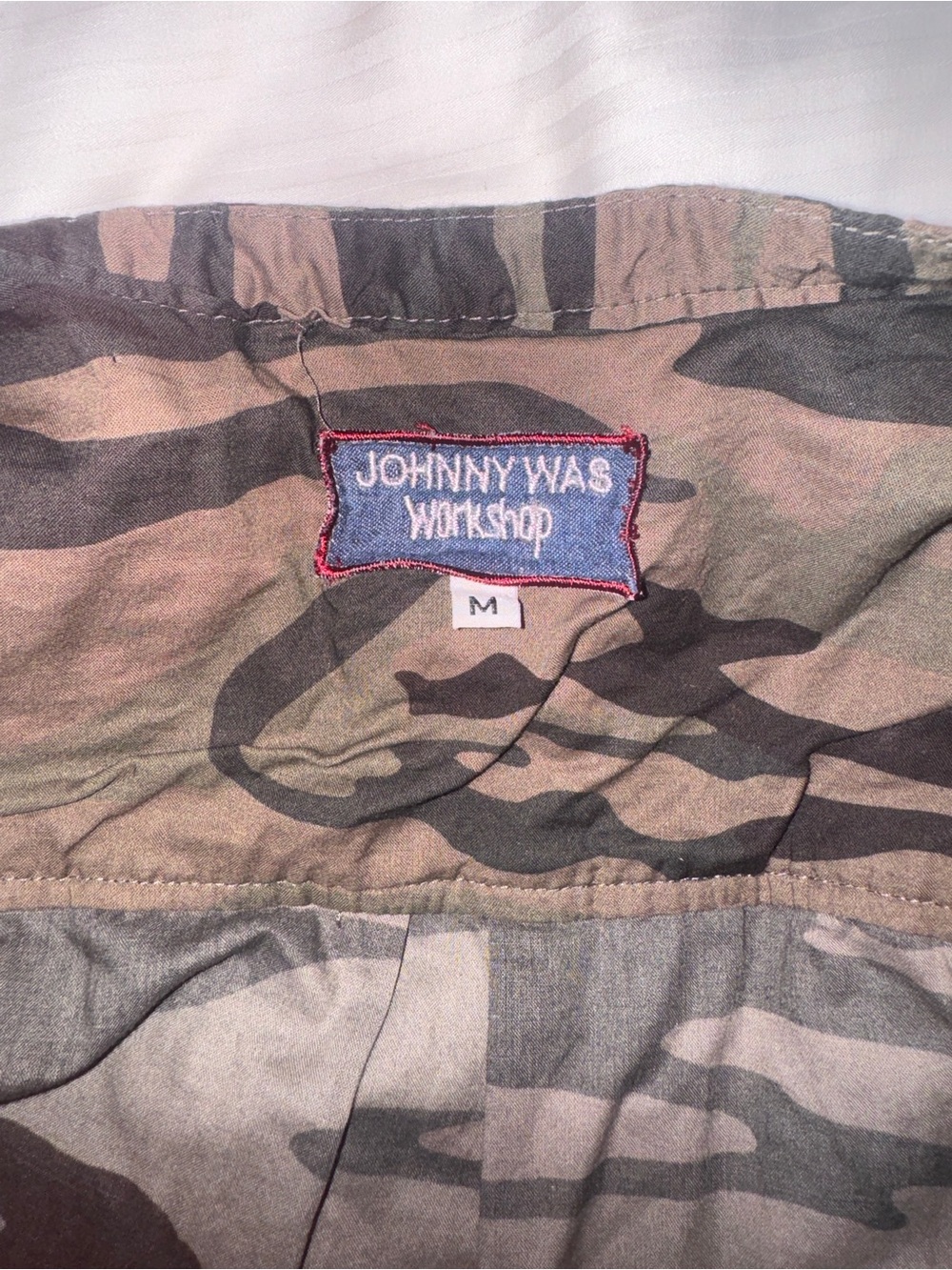 Johnny Was Olive Camo Embroidered Peasant Blouse with Red Floral Accents - Picture 2 of 4